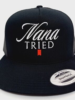 Nana Tried Embroidered Flat Bill Mesh Snapback Cap Hat Black